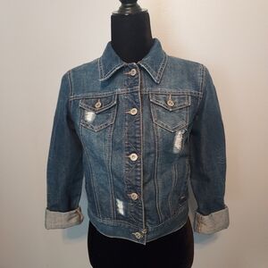 Mudd Jean Jacket Distressed Cropped Size Medium Juniors